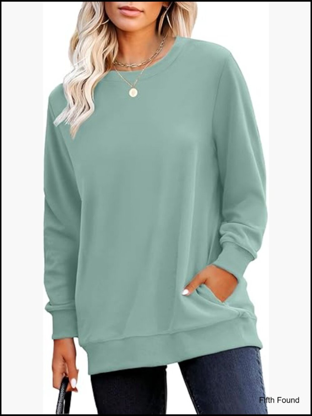 Womens Plain Long Sleeve Pullover Tops with Pockets Sweatshirt